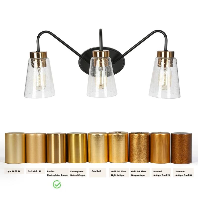 Modern Black Gold Bathroom Vanity Light Wall Sconces with Seeded Glass