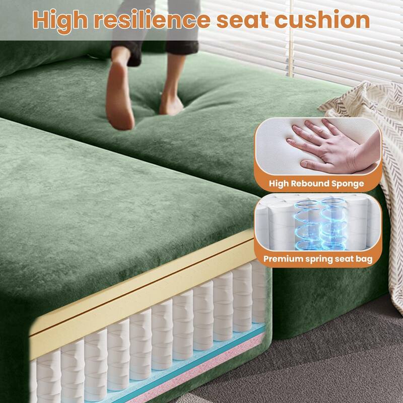 Velvet Dual Chaise Sofa Bed, Sleeper Sofa with Thicked Cushions and Throw Pillows, Deep Seat Lounge Loveseat Sofa