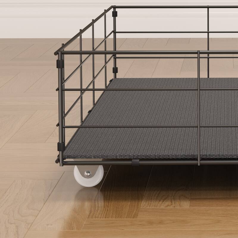 Bed Frame with LED, 4 Under-bed Portable Storage Drawers, Wings Headboard