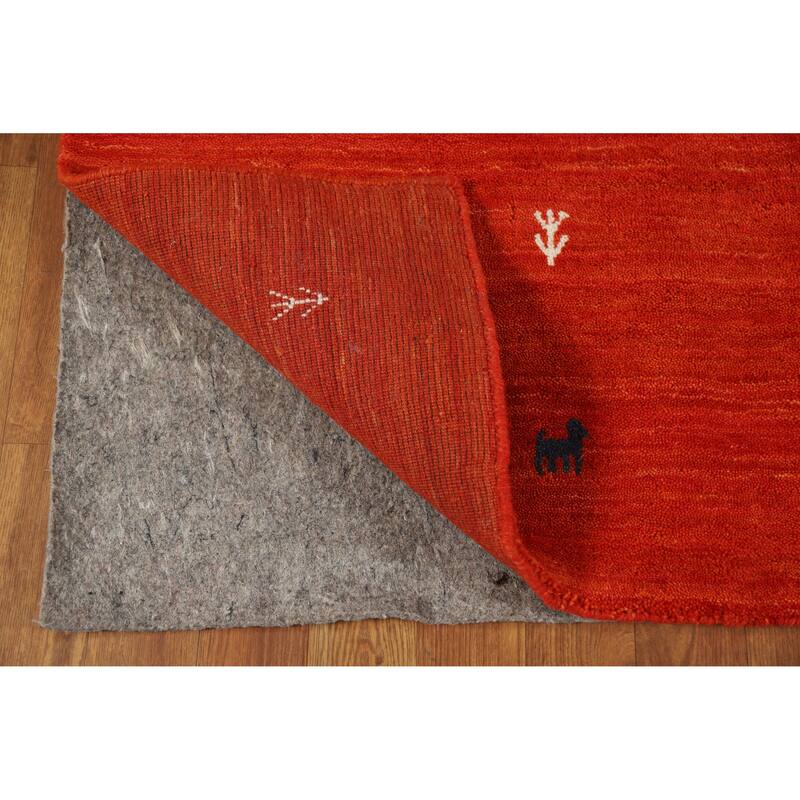 Hand Knotted Oriental 100% Wool Carpet Tribal Animal Pictorial Oranges & Rust Gabbeh Area Rug - 6' 7'' X 4' 7''