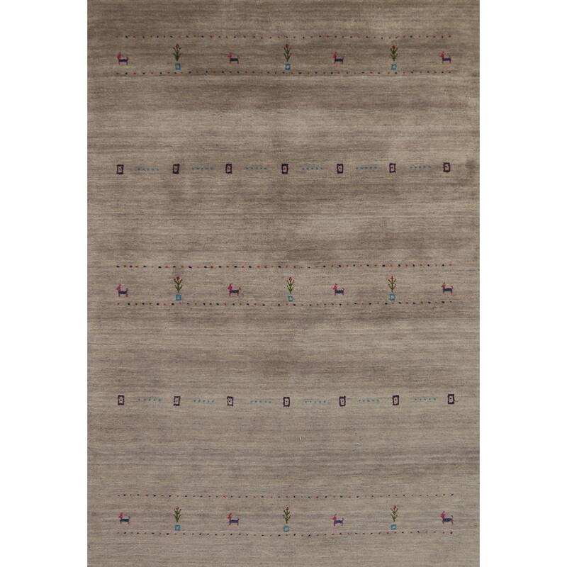 Animals Tribal Gabbeh Area Rug Hand-Knotted Wool Carpet - 5'3" x 7'7"