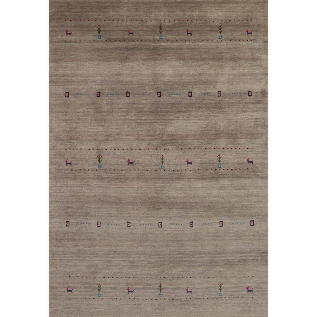 Animals Tribal Gabbeh Area Rug Hand-Knotted Wool Carpet - 5'3" x 7'7"