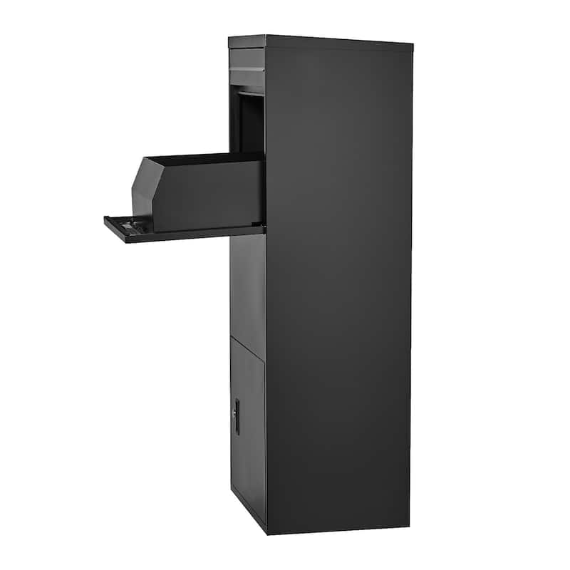 Black Galvanized Steel Parcel Delivery Box with Anti-Theft Plate and Weatherproof Design - 19.7 x 14.2 x 47.2 in