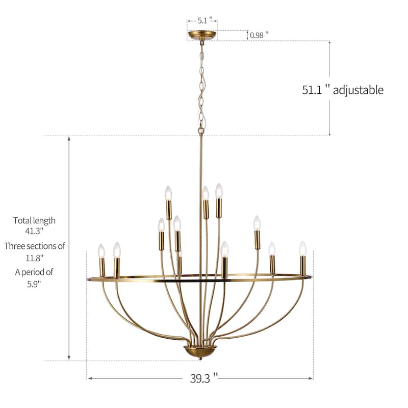 12-Light Metal Lotus Chandelier Graceful Curve Candlestick Ceiling Light