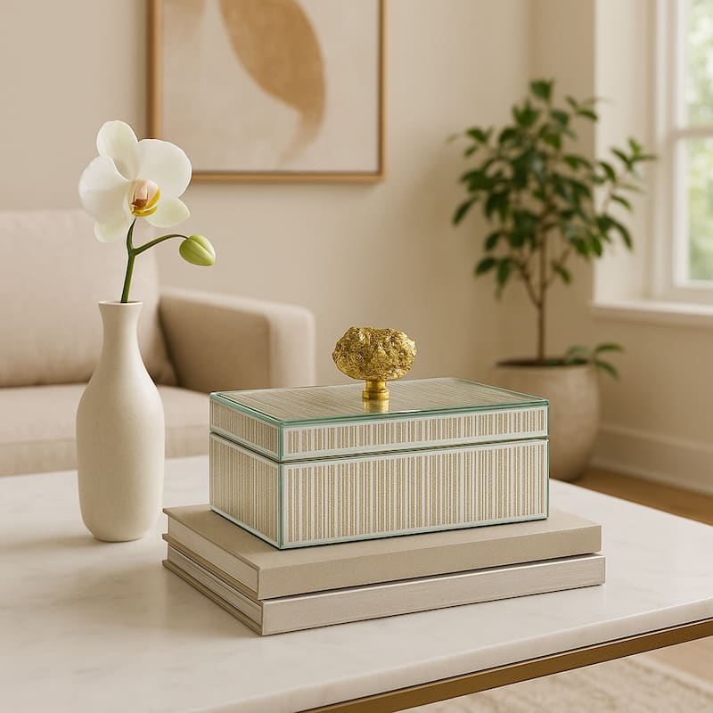 Decorative Glass Sparkly Storage Box with Stone Top - 8" - Gold/ Metallic - 8.0"