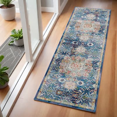 Hixem Power Loomed Distressed Abstract Floral Traditional Non Skid Area Rug By HomeRoots - 72' X '24' X '0.5