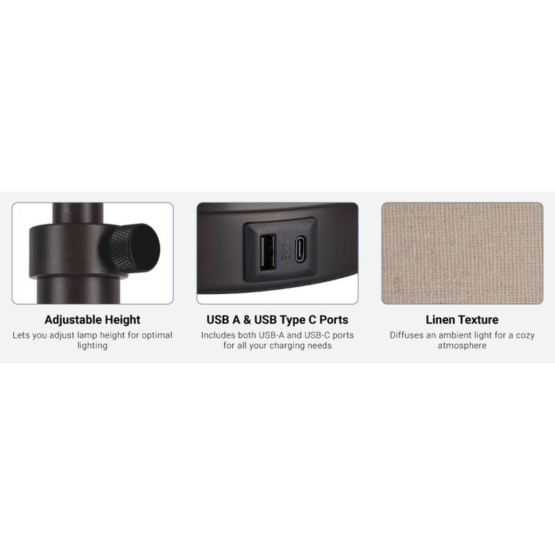 Kenroy Home Beckett Lamp with USB ports - Dark Bronze - Set of 2