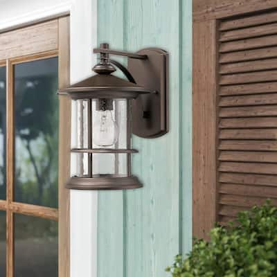 Brown Outdoor Wall Lantern Sconce Porch Light With Clear Seedy Glass