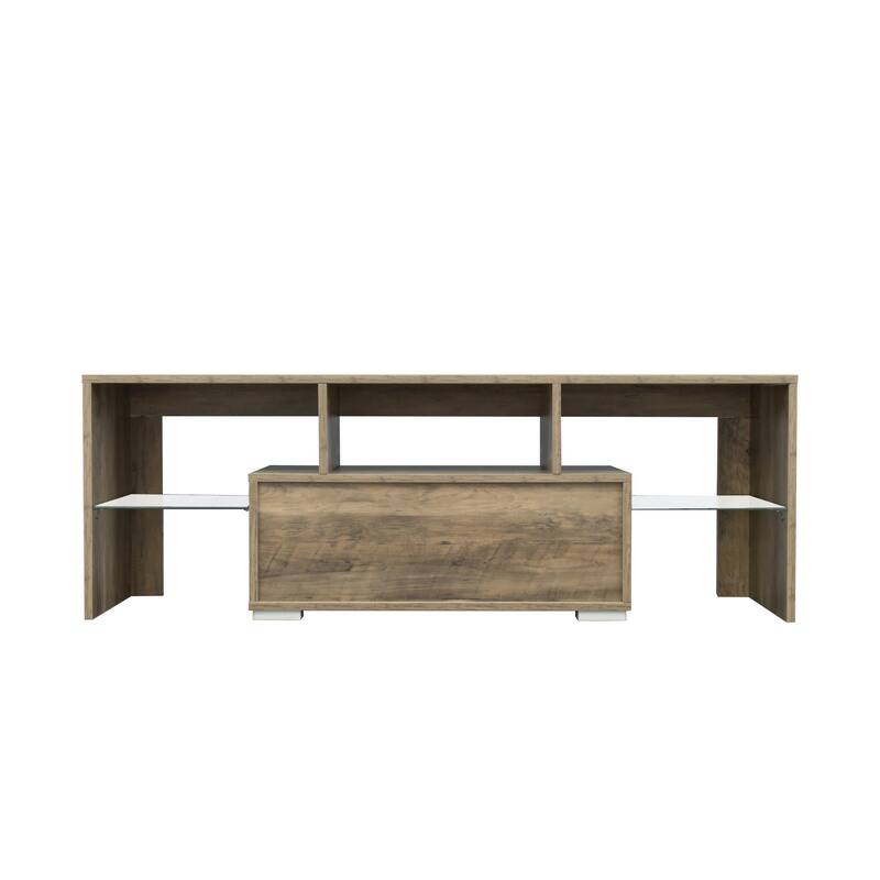 Modern Grey Oak TV Stand with LED RGB Lights and Storage for up to 55