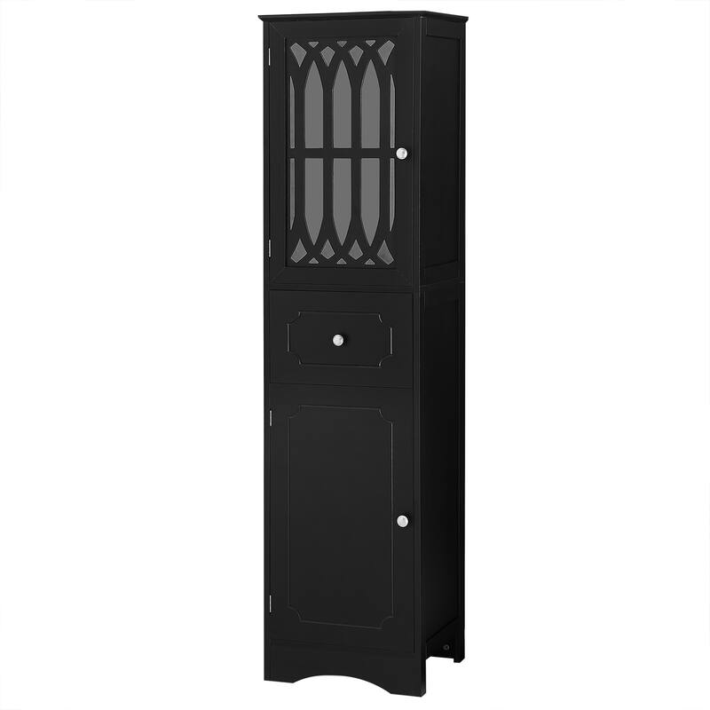 Tall Bathroom Cabinet, Freestanding Storage Cabinet, Wood Narrow Organizer with Adjustable Shelves, 1 Drawer & 2 Doors