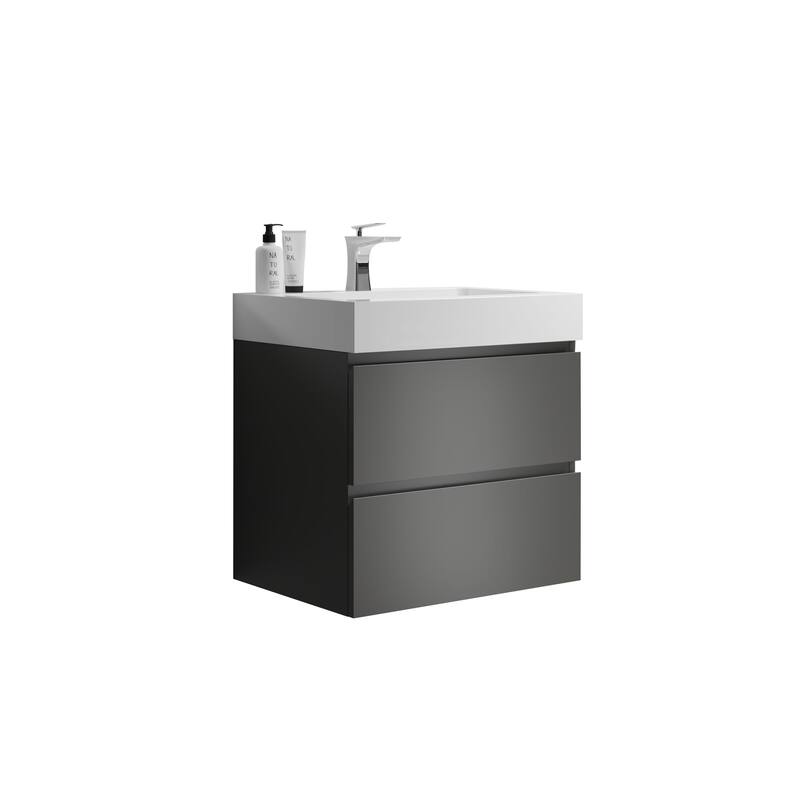 24"Bathroom Vanity with Sink,Storage Wall Mounted Floating Bathroom Vanity,One-Piece White Sink Basin without Drain and Faucet