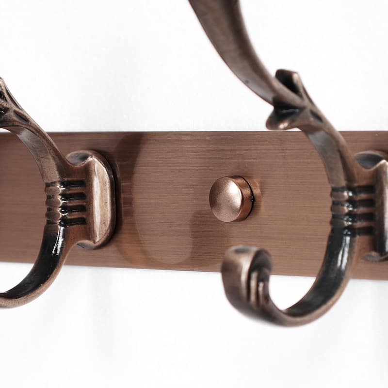 Dual Wall Hook Stainless Steel Base 9.6 Inch 3 Hooks Coat Towel Holder - Copper