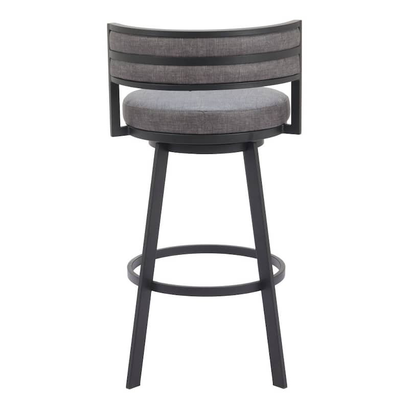 HomeRoots 31" Gray and Black Fabric and Steel Low Back Bar Height Swivel Bar Chair