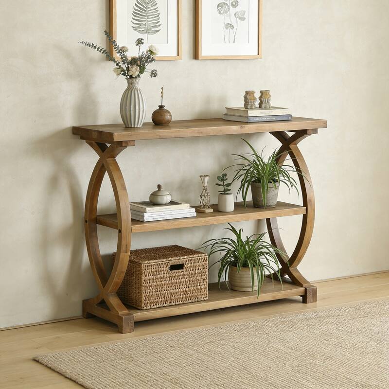 41.34" Solid Wood Console Table with 3 Shelves