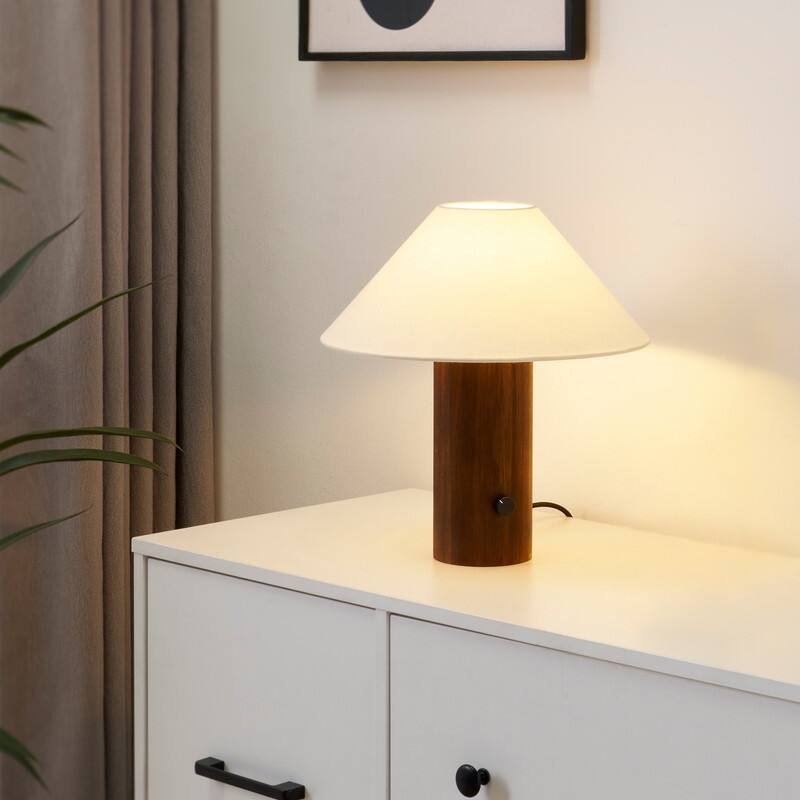 Brightech Oakley LED Walnut Brown Wood Midcentury Dimmable Bedside Nightstand Desk Lamp