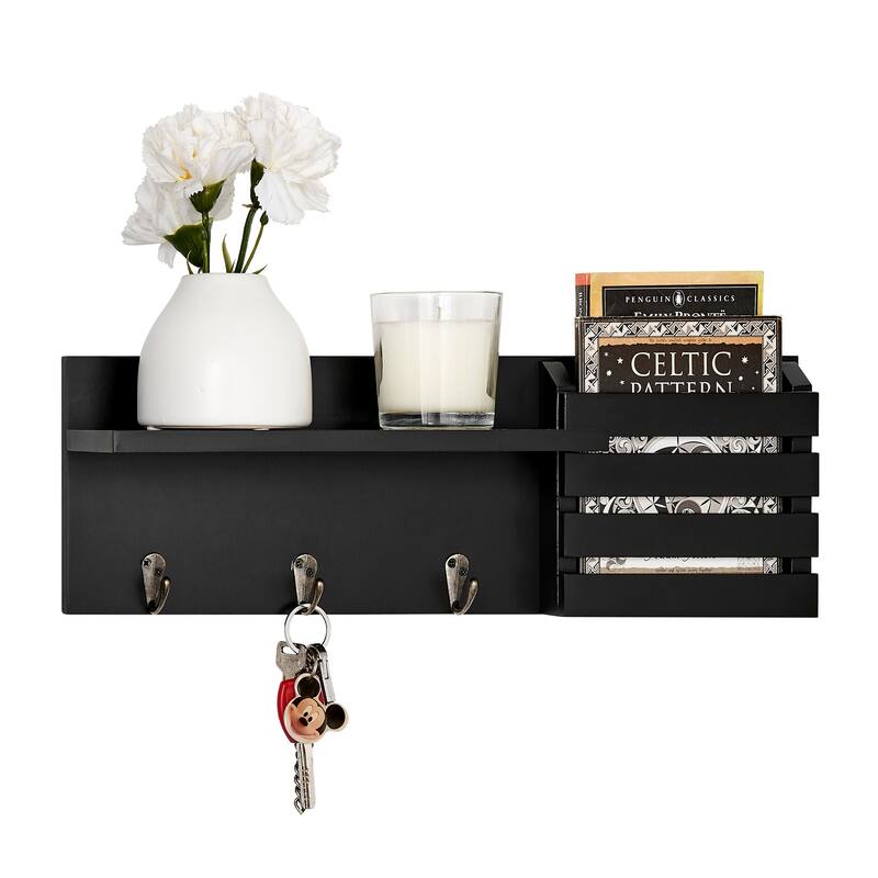 Danya B. Utility Entryway Shelf with Pocket and Hanging Hooks