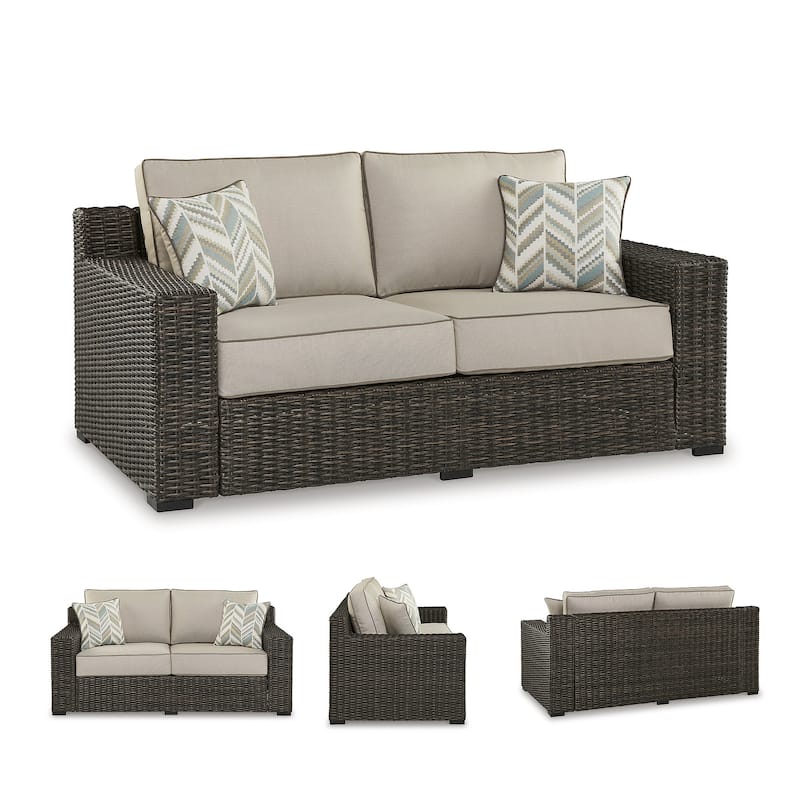 Signature Design by Ashley Coastline Bay Brown Outdoor Loveseat with Cushion - 71" W x 36" D x 36" H