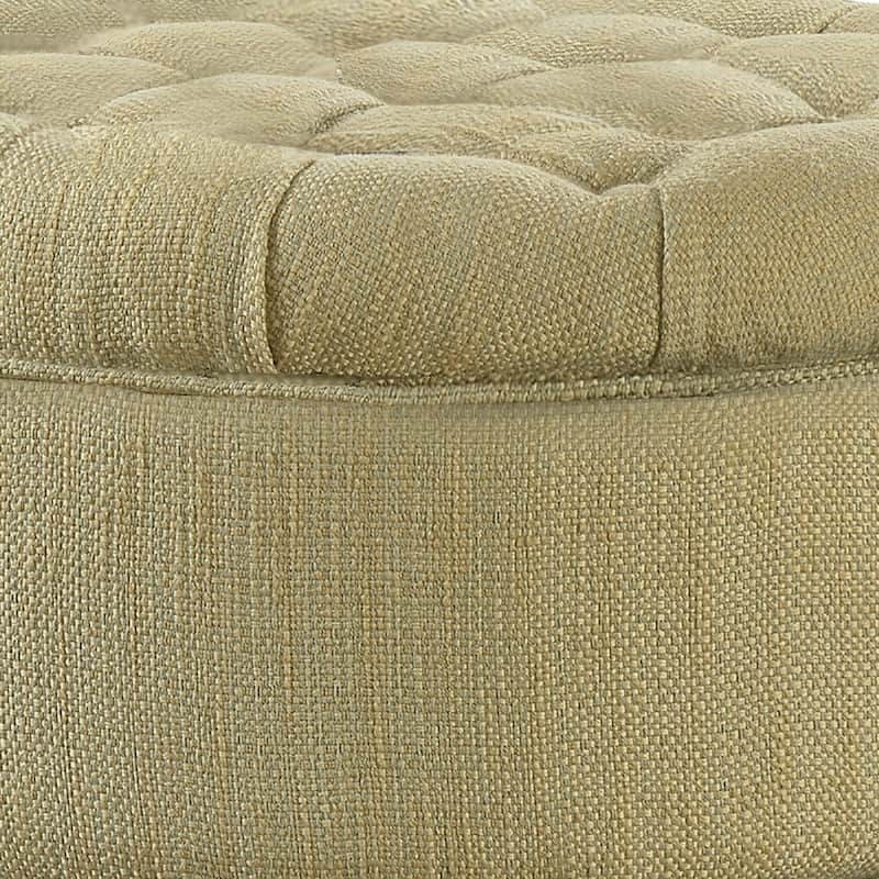 Fabric Upholstered Wooden Ottoman with Tufted Lift Off Lid Storage, Beige and Brown