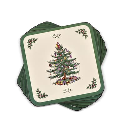 Pimpernel Set of 6 Christmas Tree Coasters - 4" L x 4" W