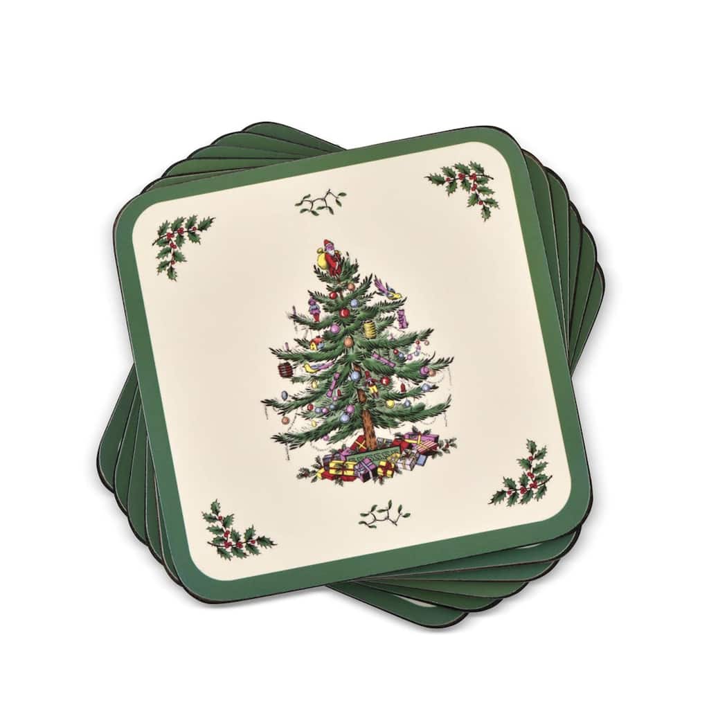 Pimpernel Set of 6 Christmas Tree Coasters - 4" L x 4" W