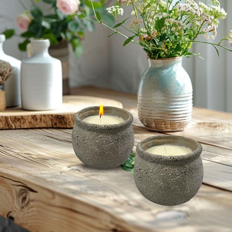 Gray Earthy Rough Surface Ceramic Candle Jars Set of Two 16oz