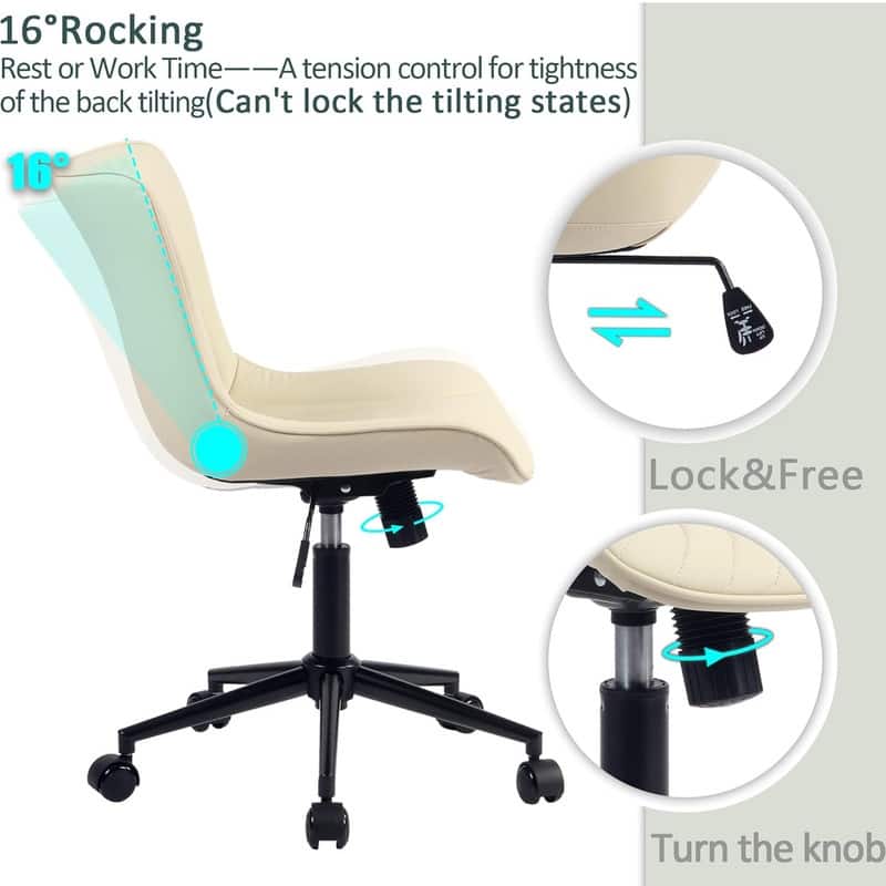 Modern Office Chair, Faux Leather Padded Desk Chair with Back, Wheels