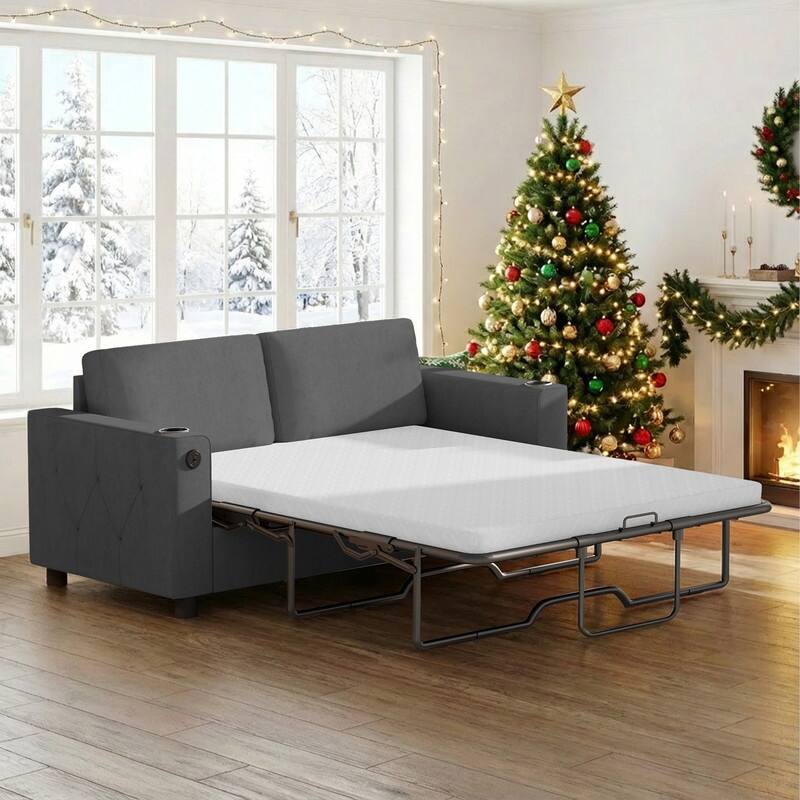 Mixoy Pull Out Sofa Bed,Sleeper Sofa Couch with Memory Foam Mattress,Cup Holder,USB,Pull Out Couch Bed
