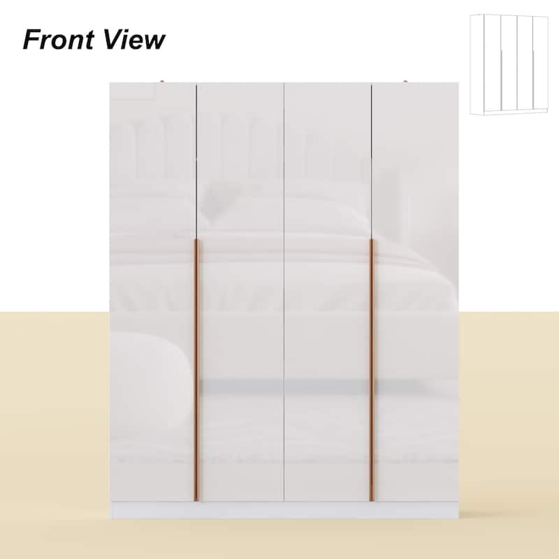 High Gloss Wardrobe with Shelves and Hanging Rods White 3 Door Closet Organizer