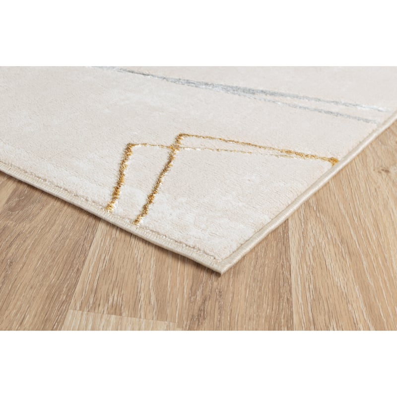 Maz Collection Beige/Gray/Yellow Contemporary Lines Area Rug