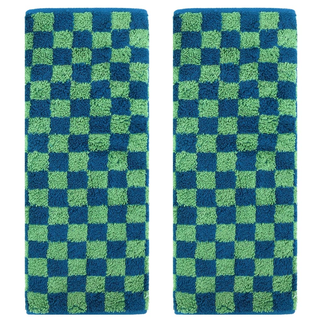 Checkered Cotton Hand Towels for Bathroom, Geometry Pattern Soft Absorbent Bath Hand Towel for Home Decor