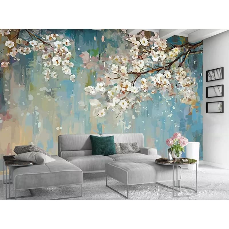 GK Wall Design Watercolor Peach Blossom Floral Removable Wallpaper