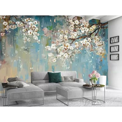 Watercolor Painting Peach Blossom Floral Textile Wallpaper