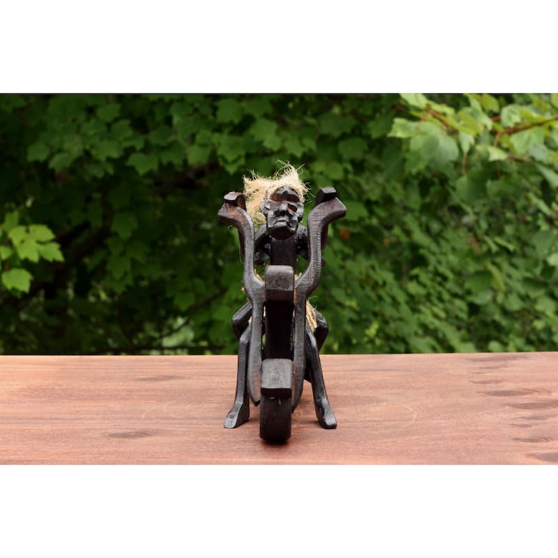 Handmade Wooden Primitive Tribal Funny Riding Harley Davidson Statue Motorcycle Sculpture Tiki Bar Unique Gift Wood Home Decor