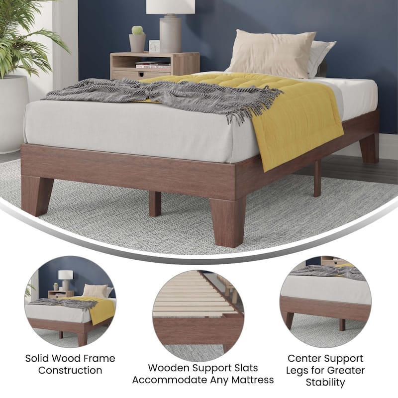 Wood Platform Bed with 14 Wooden Support Slats