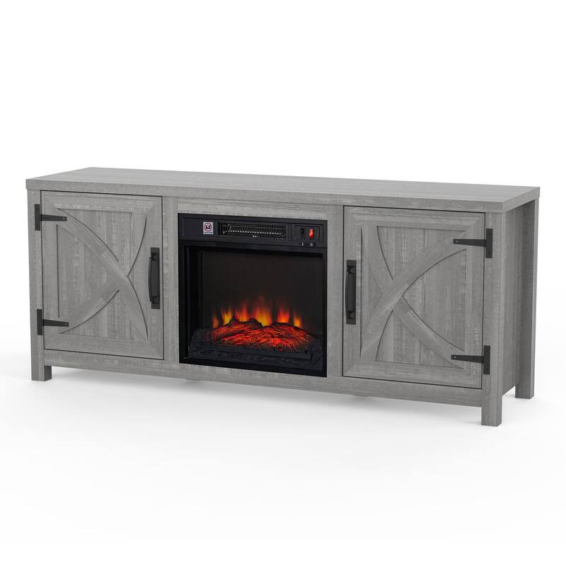 58-Inch Farmhouse Electric Fireplace TV Stand with Storage Cabinets and Adjustable Shelves