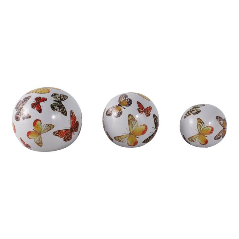 Ceramic Decorative Orbs Butterfly Print Design Home Decor (Set of 3) - 6" x 6" x 6"