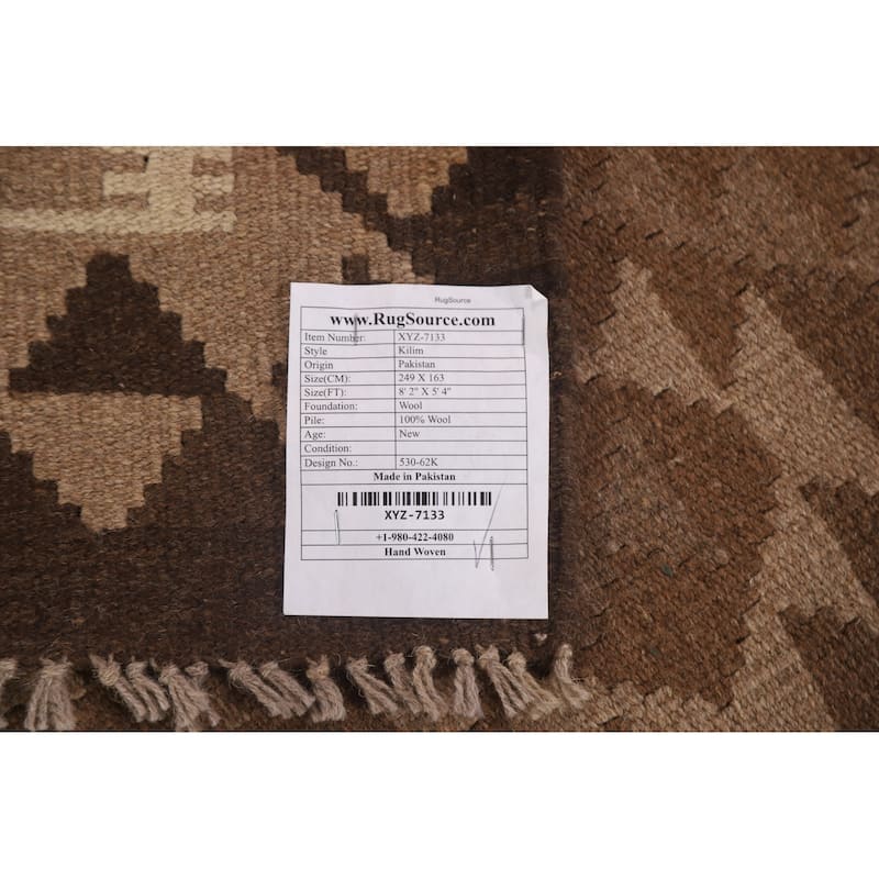Brown Kilim Reversible Area Rug Flat-weave Living Room Wool Carpet - 5'4" x 8'2"