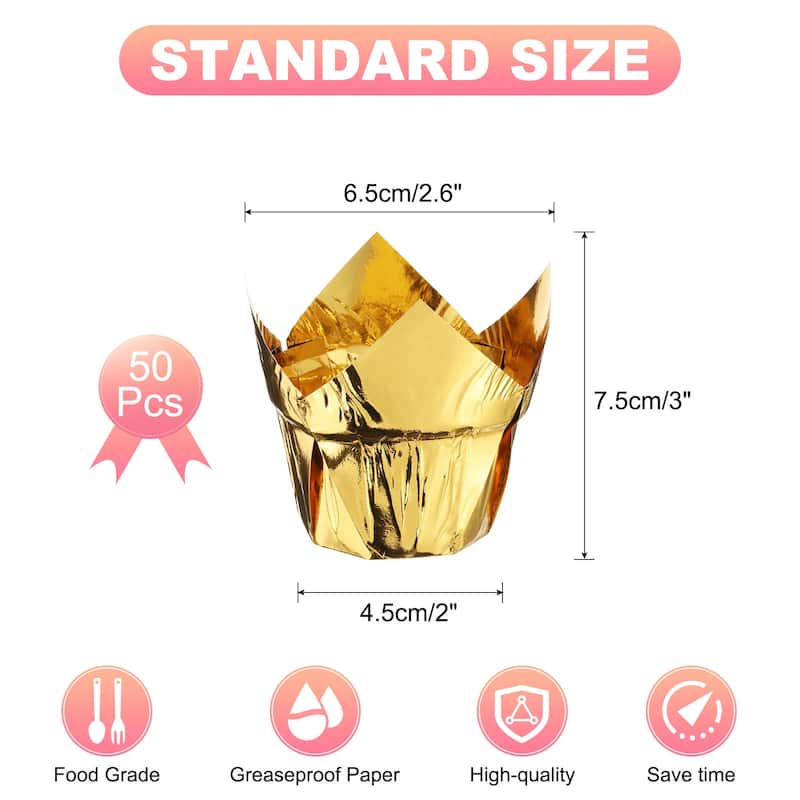 50 Pcs Tulip Baking Cups Cupcake Muffins Liners - Gold