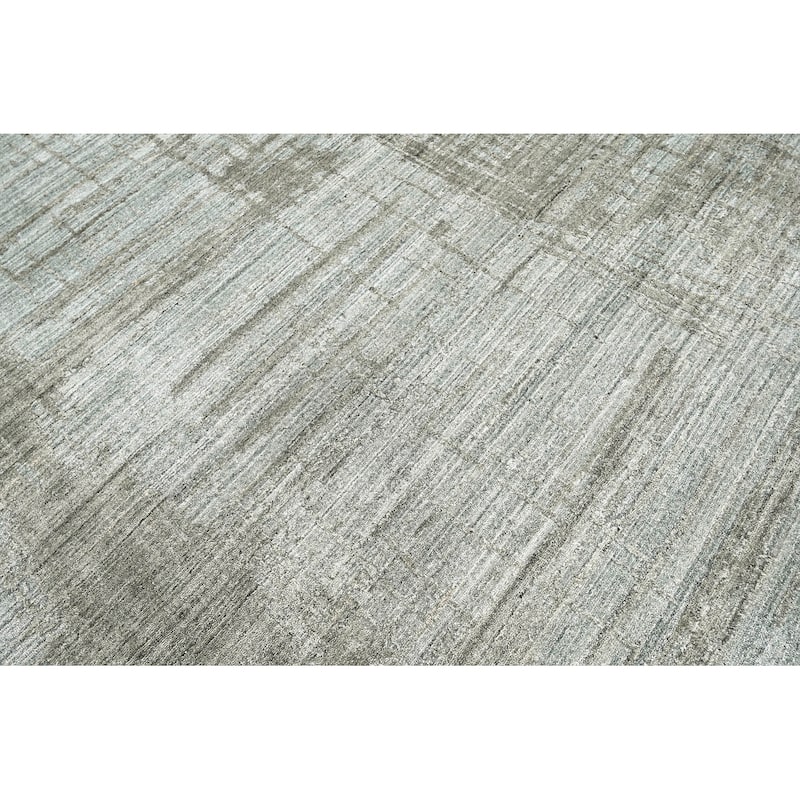 Hand Knotted Textured Gray Tibetan Wool Modern Oriental Area Rug - 8' x 9' 11''