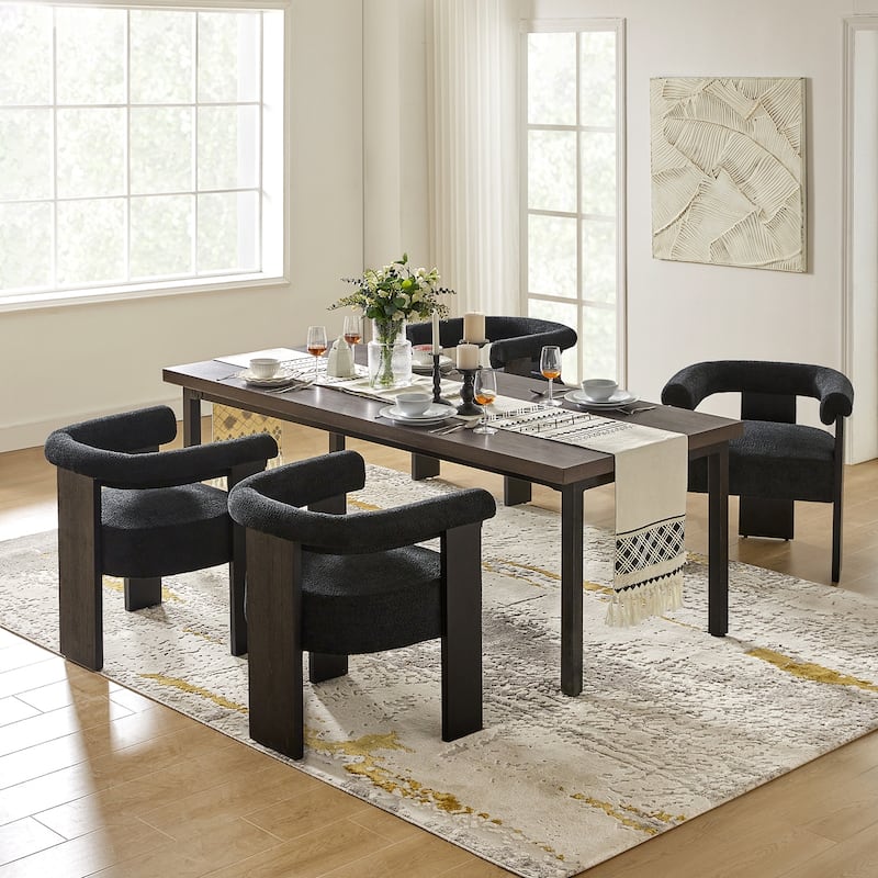 Georg Modern Boucle Dining Chair with Solid Wood Legs Set of 4 by HULALA HOME - Black - Short