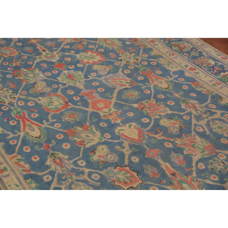 Blue Floral Tabriz Persian Area Rug Hand-Knotted Wool Carpet - 6'2"x 9'9"