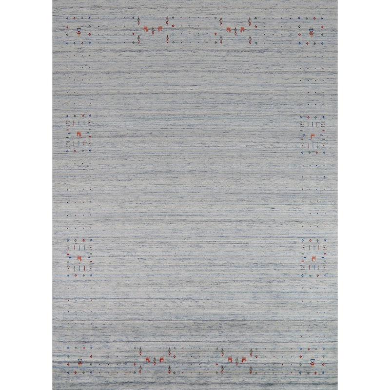 Striped Gabbeh Oriental Area Rug Hand-Knotted Wool Carpet - 7'10" x 9'8"