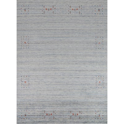 Striped Gabbeh Oriental Area Rug Hand-Knotted Wool Carpet - 7'10" x 9'8"