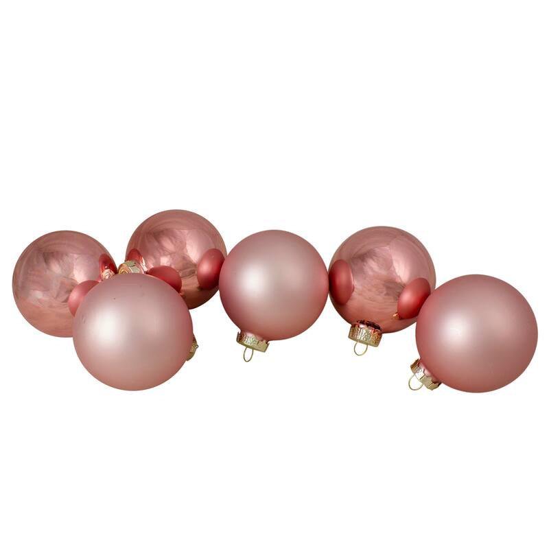 6ct Shiny Matte Baby Pink Glass Ball Christmas Ornaments 3.25" (80mm)