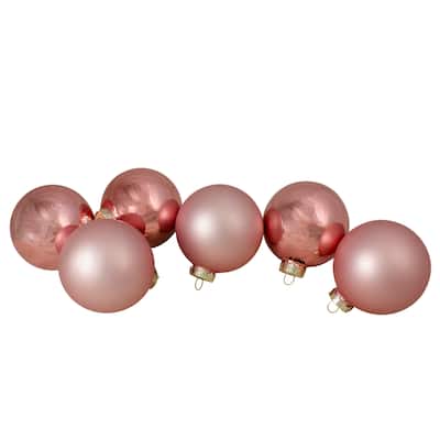 6ct Shiny Matte Baby Pink Glass Ball Christmas Ornaments 3.25" (80mm)