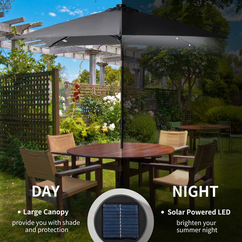 Outsunny 9-ft x 7-ft Square LED Patio Umbrella with Lights for Outdoors, Solar Umbrella