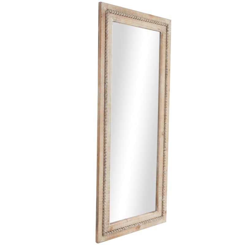 Contemporary Wood Distressed Wall Mirror with Beaded Detailing - Brown or White
