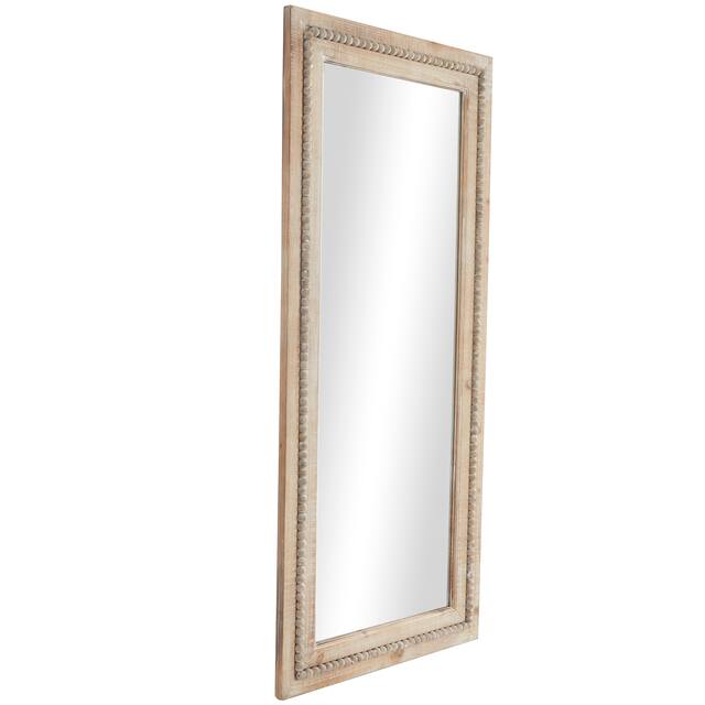 Natural Brown Wood Bohemian Rustic Wall Mirror with Bead Detail Collection