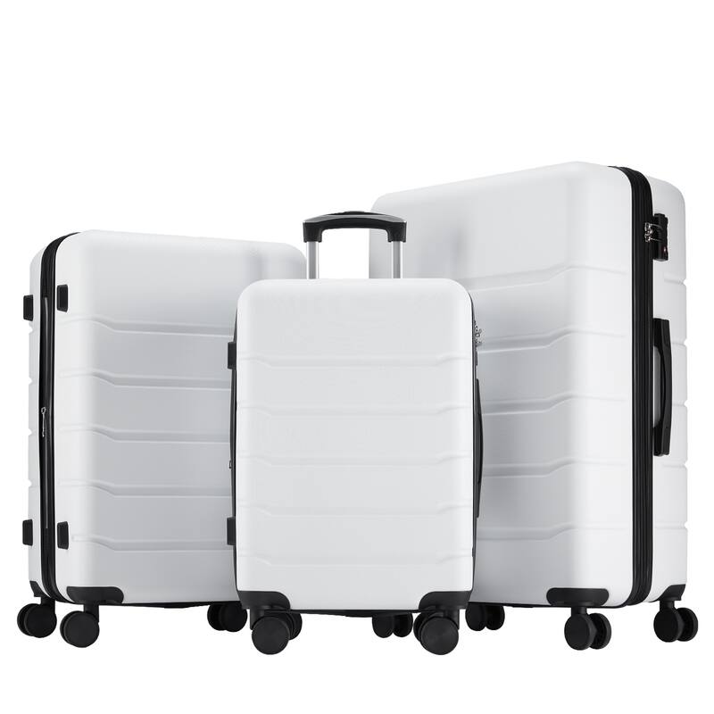 3 Piece Luggage Sets, Hard Case Expand Luggage with Rotating Wheels, TSA Lock and Retractable Handle, Durable Travel Luggage - White