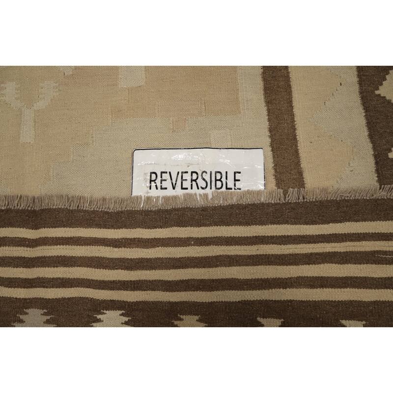 Hand Woven Oriental 100% Wool Carpet Southwestern Tribal Beige & Ivories Kilim Area Rug - 8' 0'' X 5' 0''